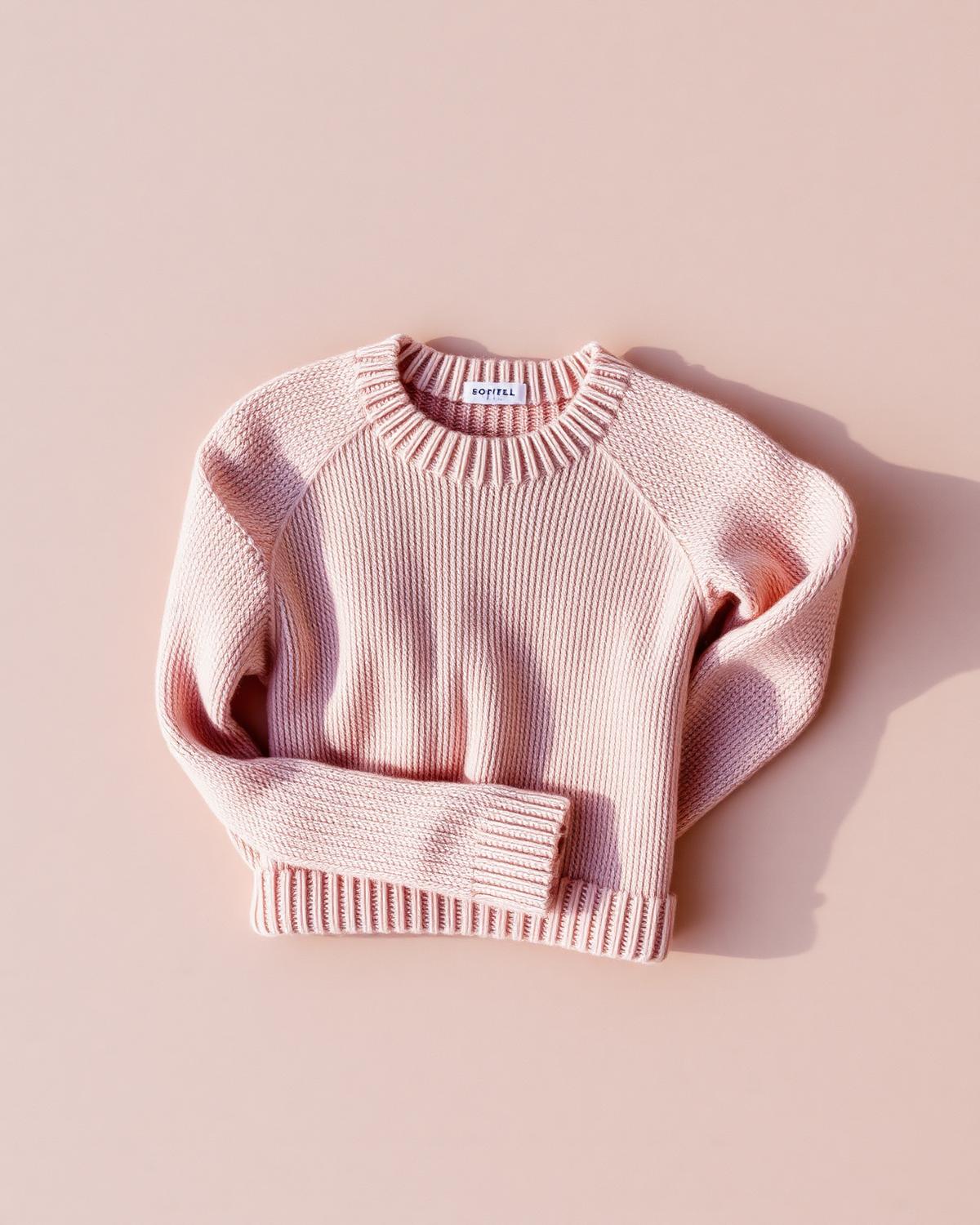 A neatly folded blush knit sweater